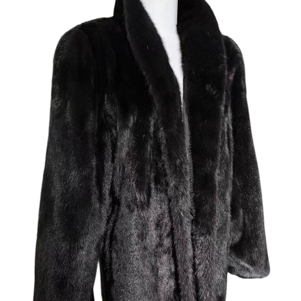 SAGA MINK SUPERB QUALITY REAL FUR COAT JACKET SHAWL COLLAR BLACK JAPAN
