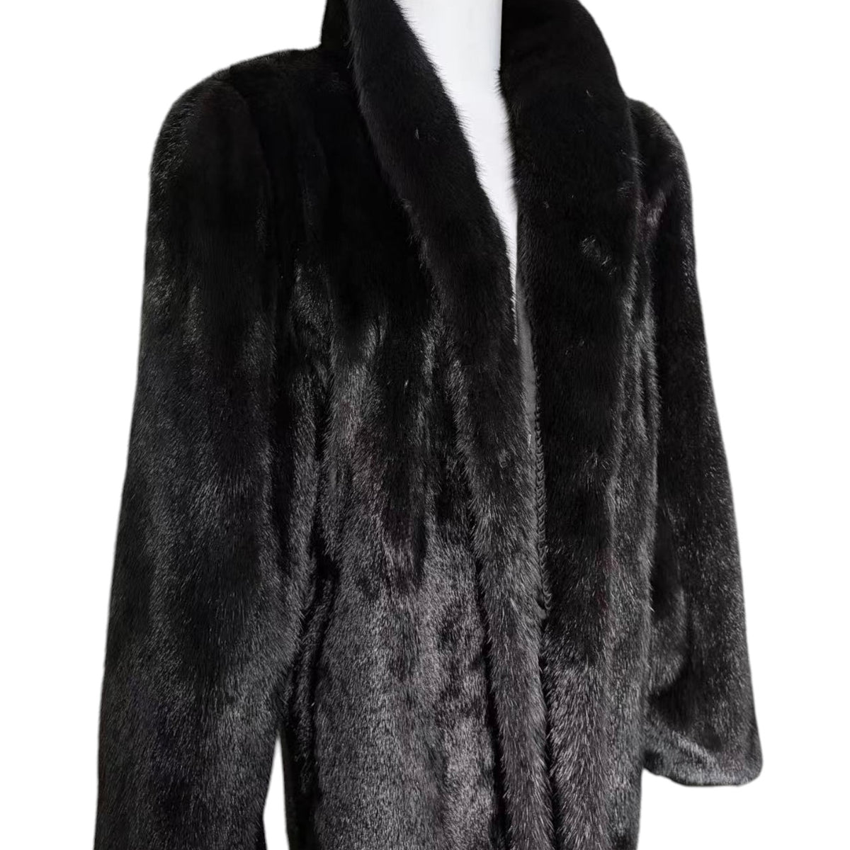 SAGA MINK SUPERB QUALITY REAL FUR COAT JACKET SHAWL COLLAR BLACK JAPAN