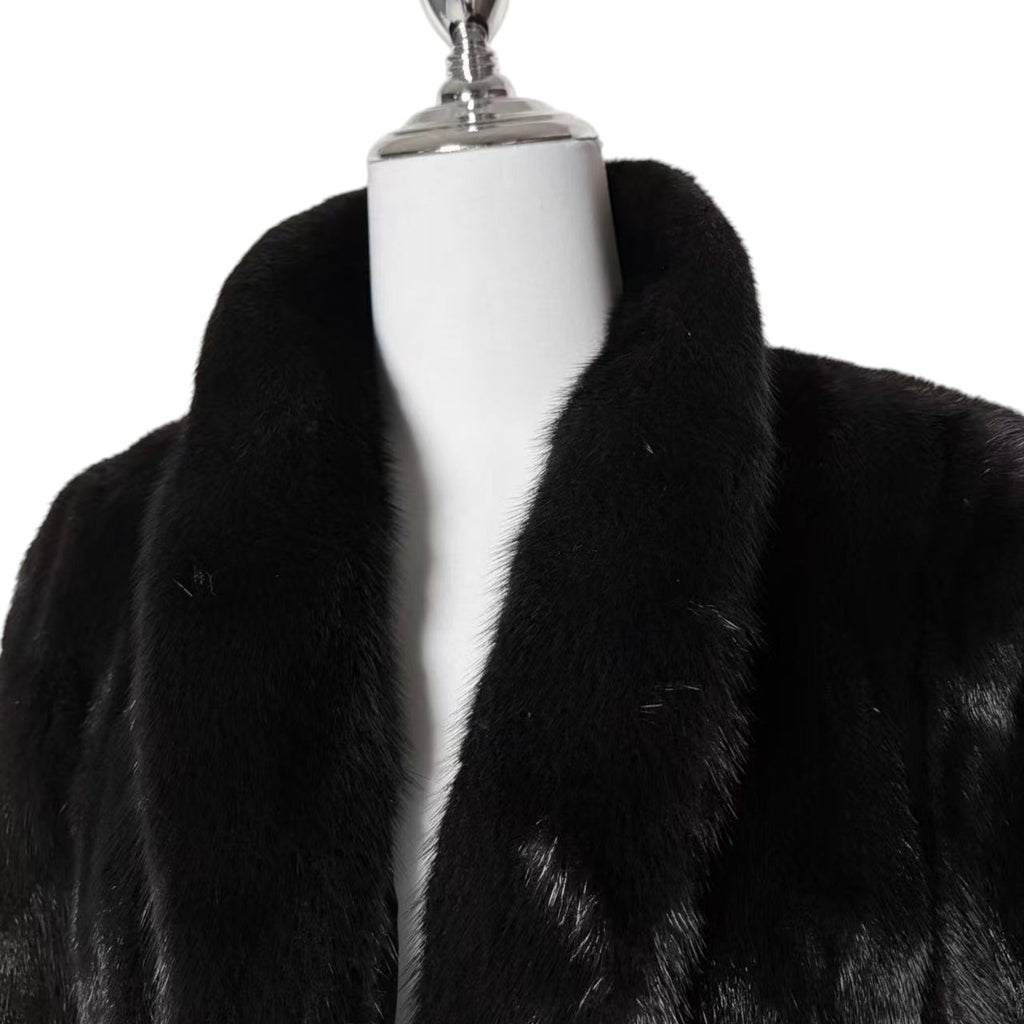 SAGA MINK SUPERB QUALITY REAL FUR COAT JACKET SHAWL COLLAR BLACK JAPAN