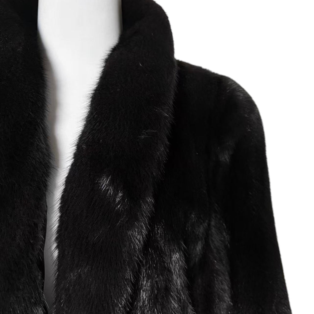 SAGA MINK SUPERB QUALITY REAL FUR COAT JACKET SHAWL COLLAR BLACK JAPAN