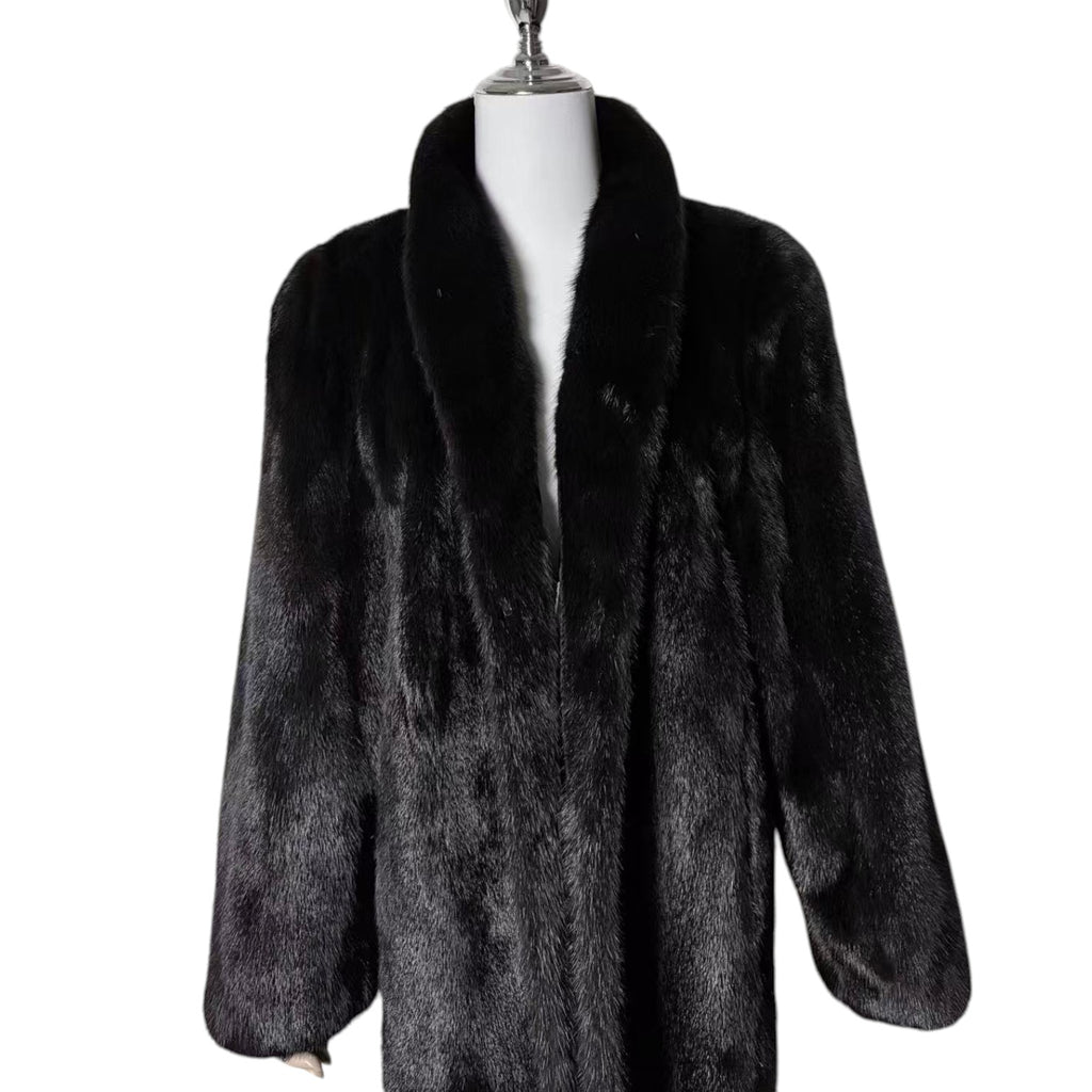 SAGA MINK SUPERB QUALITY REAL FUR COAT JACKET SHAWL COLLAR BLACK JAPAN