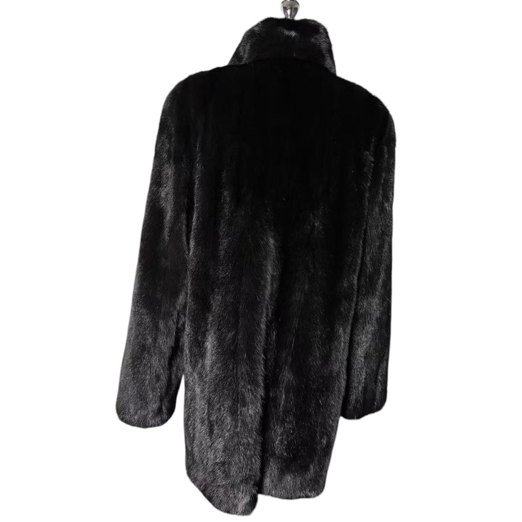 SAGA MINK SUPERB QUALITY REAL FUR COAT JACKET SHAWL COLLAR BLACK JAPAN