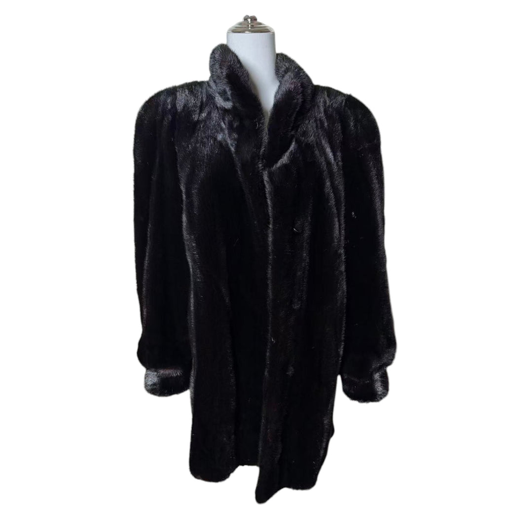SAGA MINK SUPERB QUALITY REAL FUR COAT JACKET MID-LENGTH BLACK SIZE XL JAPAN