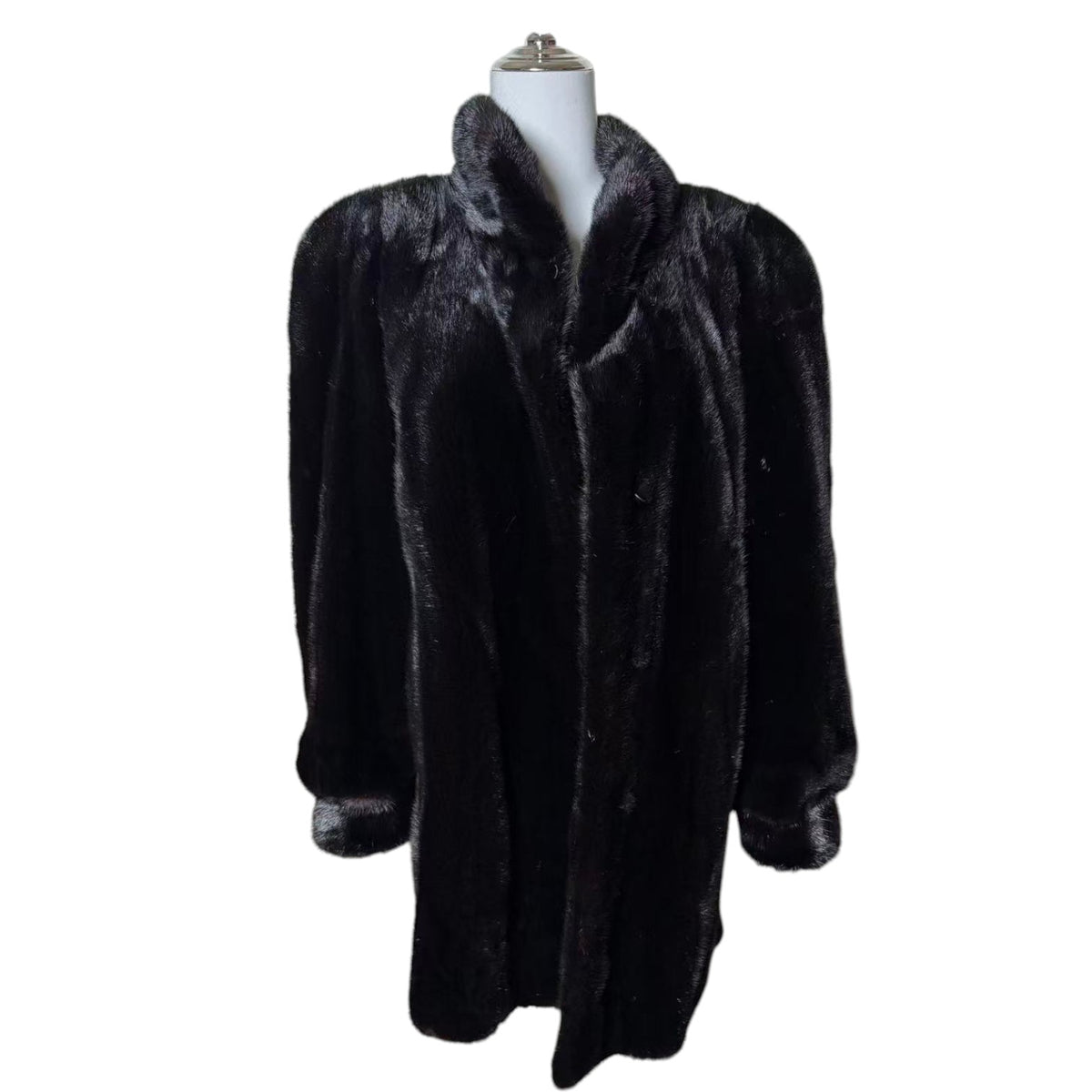 SAGA MINK SUPERB QUALITY REAL FUR COAT JACKET MID-LENGTH BLACK SIZE XL JAPAN