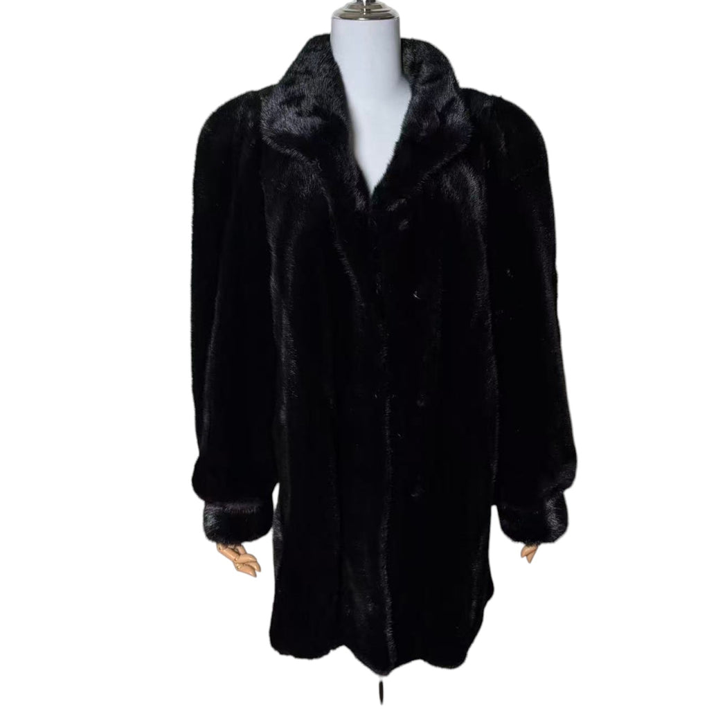 SAGA MINK SUPERB QUALITY REAL FUR COAT JACKET MID-LENGTH BLACK SIZE XL JAPAN