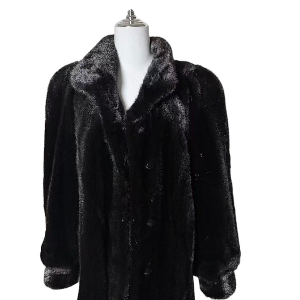 SAGA MINK SUPERB QUALITY REAL FUR COAT JACKET MID-LENGTH BLACK SIZE XL JAPAN