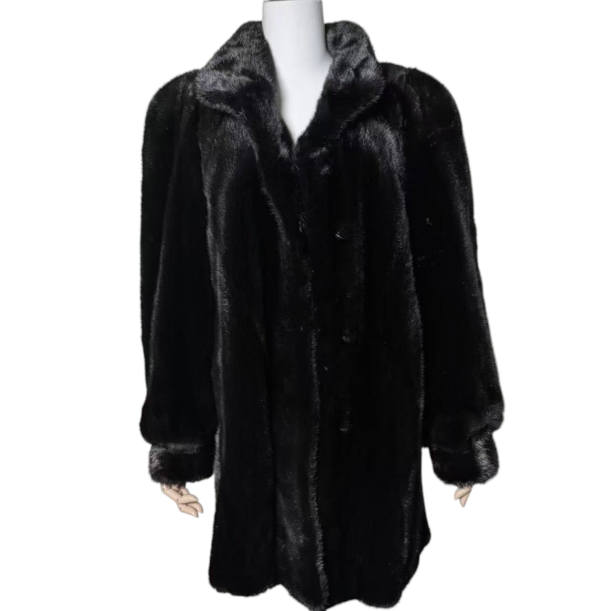 SAGA MINK SUPERB QUALITY REAL FUR COAT JACKET MID-LENGTH BLACK SIZE XL JAPAN