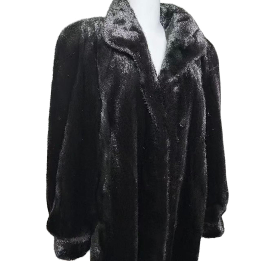 SAGA MINK SUPERB QUALITY REAL FUR COAT JACKET MID-LENGTH BLACK SIZE XL JAPAN