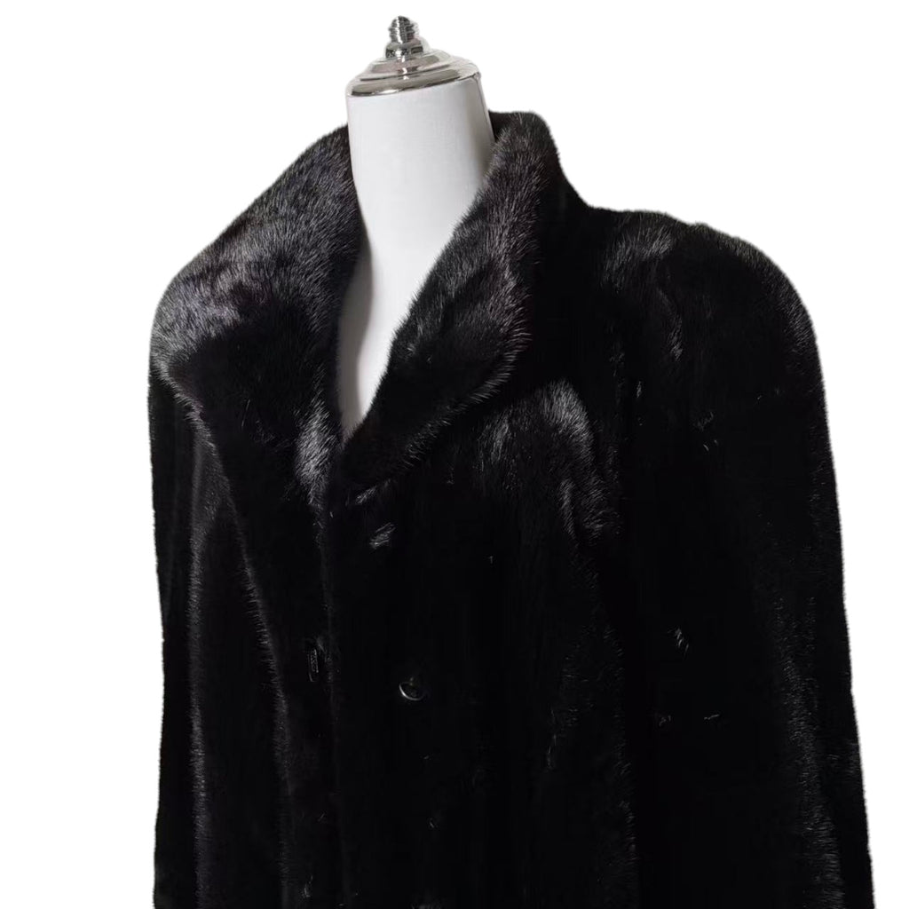 SAGA MINK SUPERB QUALITY REAL FUR COAT JACKET MID-LENGTH BLACK SIZE XL JAPAN