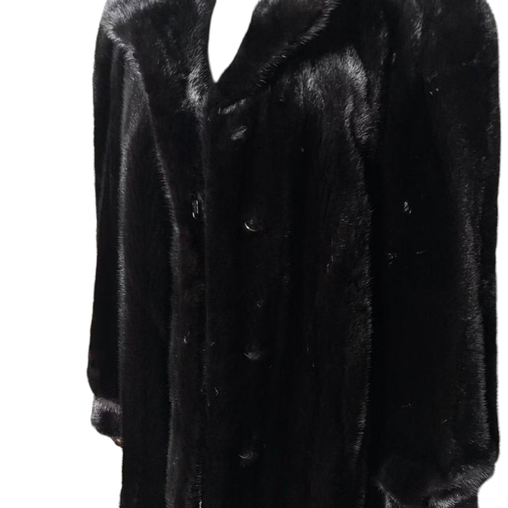SAGA MINK SUPERB QUALITY REAL FUR COAT JACKET MID-LENGTH BLACK SIZE XL JAPAN