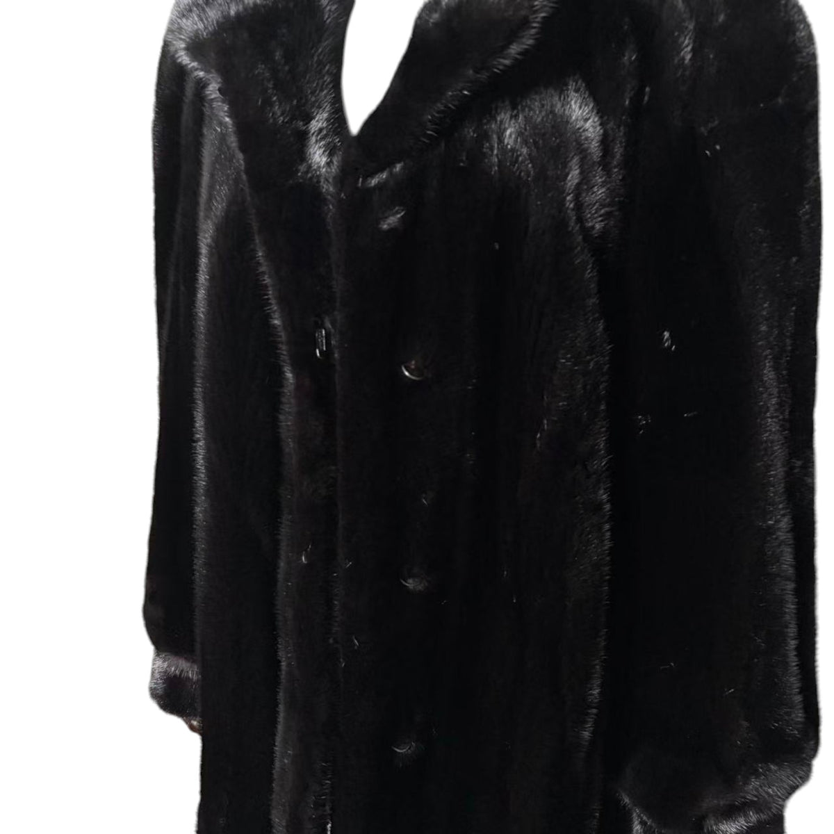 SAGA MINK SUPERB QUALITY REAL FUR COAT JACKET MID-LENGTH BLACK SIZE XL JAPAN