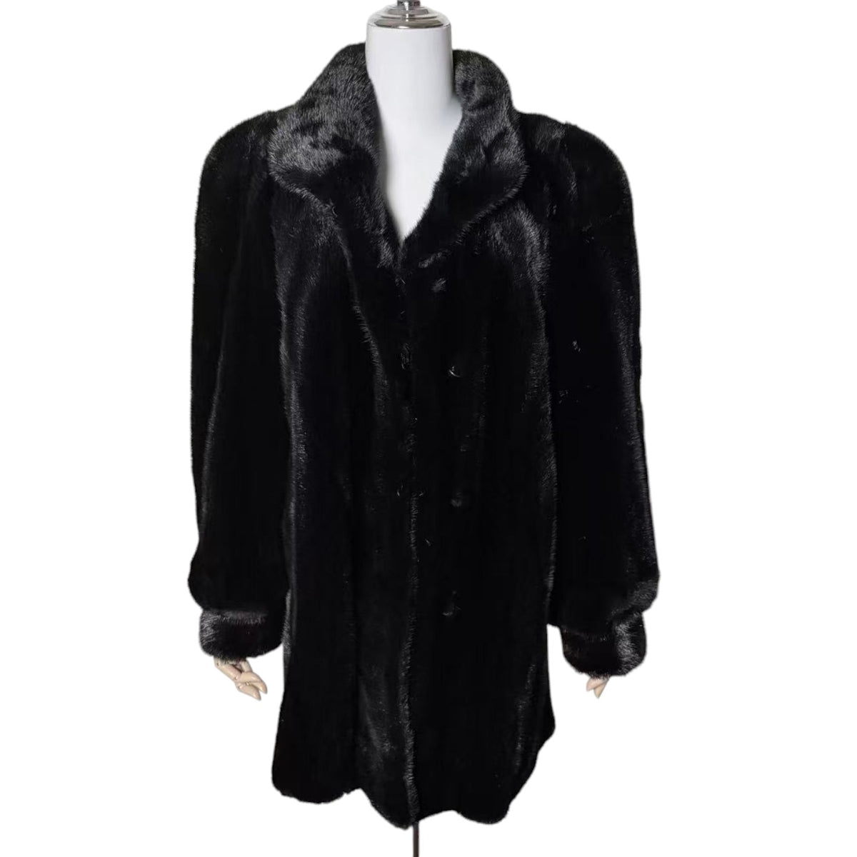 SAGA MINK SUPERB QUALITY REAL FUR COAT JACKET MID-LENGTH BLACK SIZE XL JAPAN