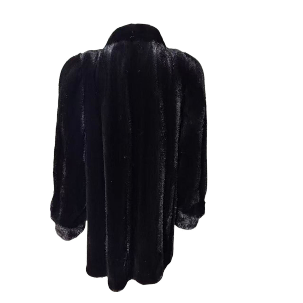 SAGA MINK SUPERB QUALITY REAL FUR COAT JACKET MID-LENGTH BLACK SIZE XL JAPAN