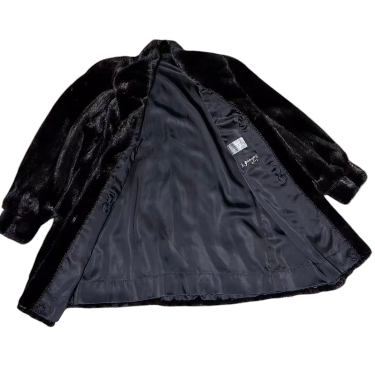 SAGA MINK SUPERB QUALITY REAL FUR COAT JACKET MID-LENGTH BLACK SIZE XL JAPAN