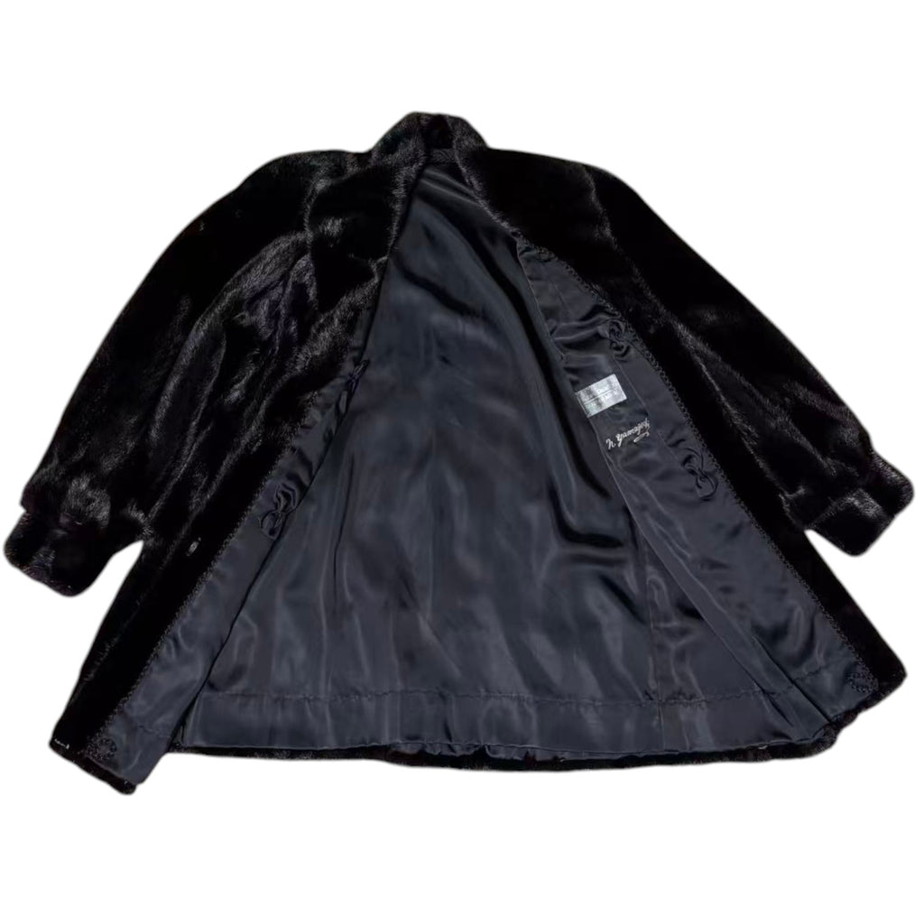 SAGA MINK SUPERB QUALITY REAL FUR COAT JACKET MID-LENGTH BLACK SIZE XL JAPAN