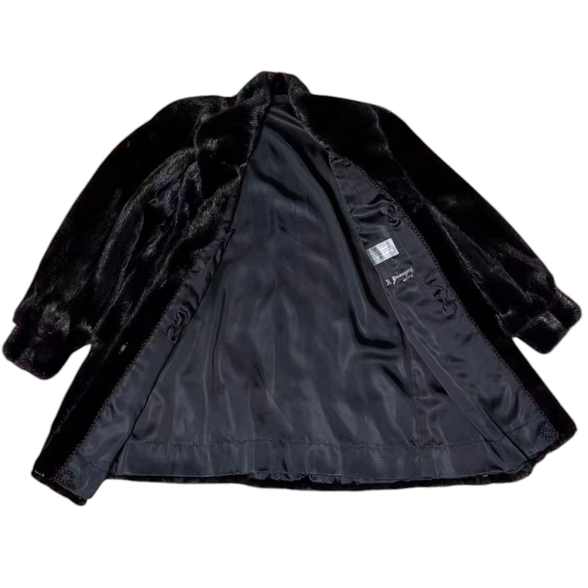 SAGA MINK SUPERB QUALITY REAL FUR COAT JACKET MID-LENGTH BLACK SIZE XL JAPAN