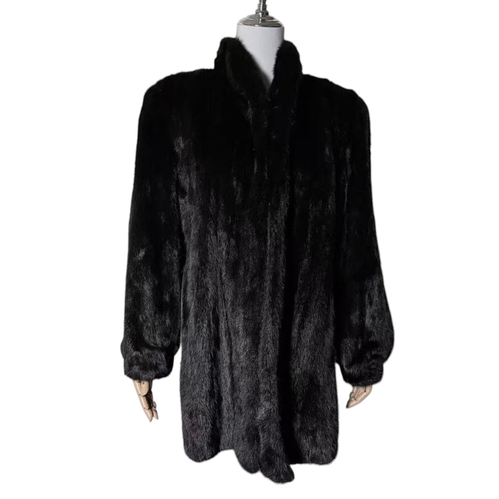 SAGA MINK SUPERB QUALITY REAL FUR COAT JACKET MID-LENGTH BLACK FROM JAPAN