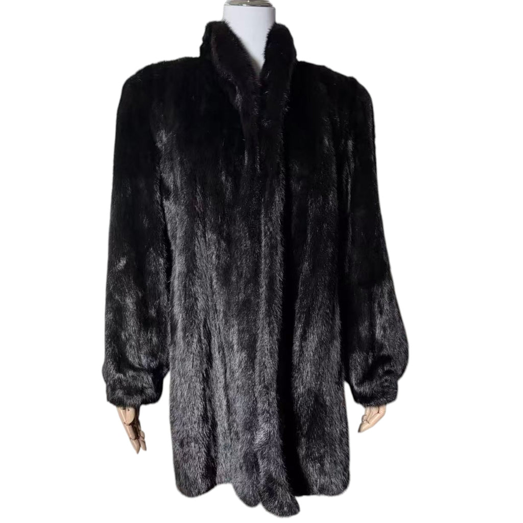 SAGA MINK SUPERB QUALITY REAL FUR COAT JACKET MID-LENGTH BLACK FROM JAPAN