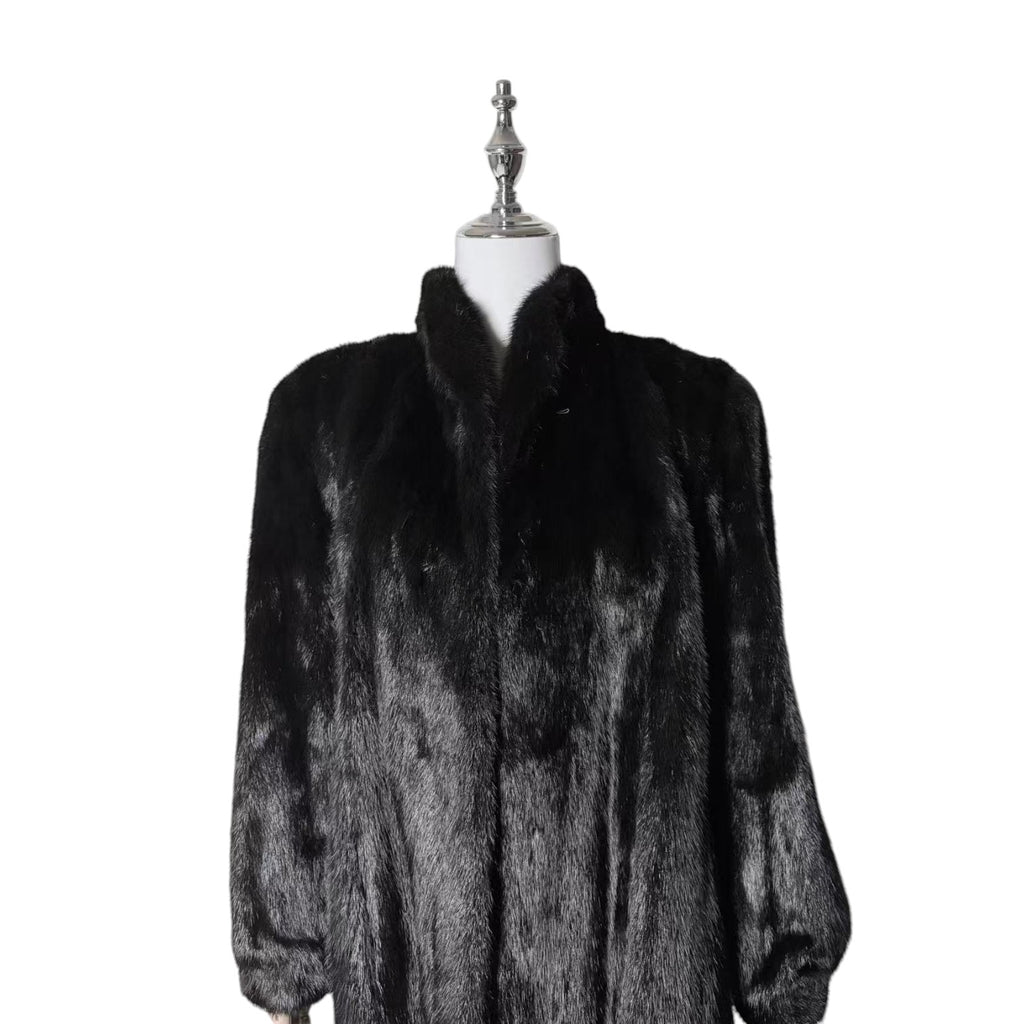 SAGA MINK SUPERB QUALITY REAL FUR COAT JACKET MID-LENGTH BLACK FROM JAPAN