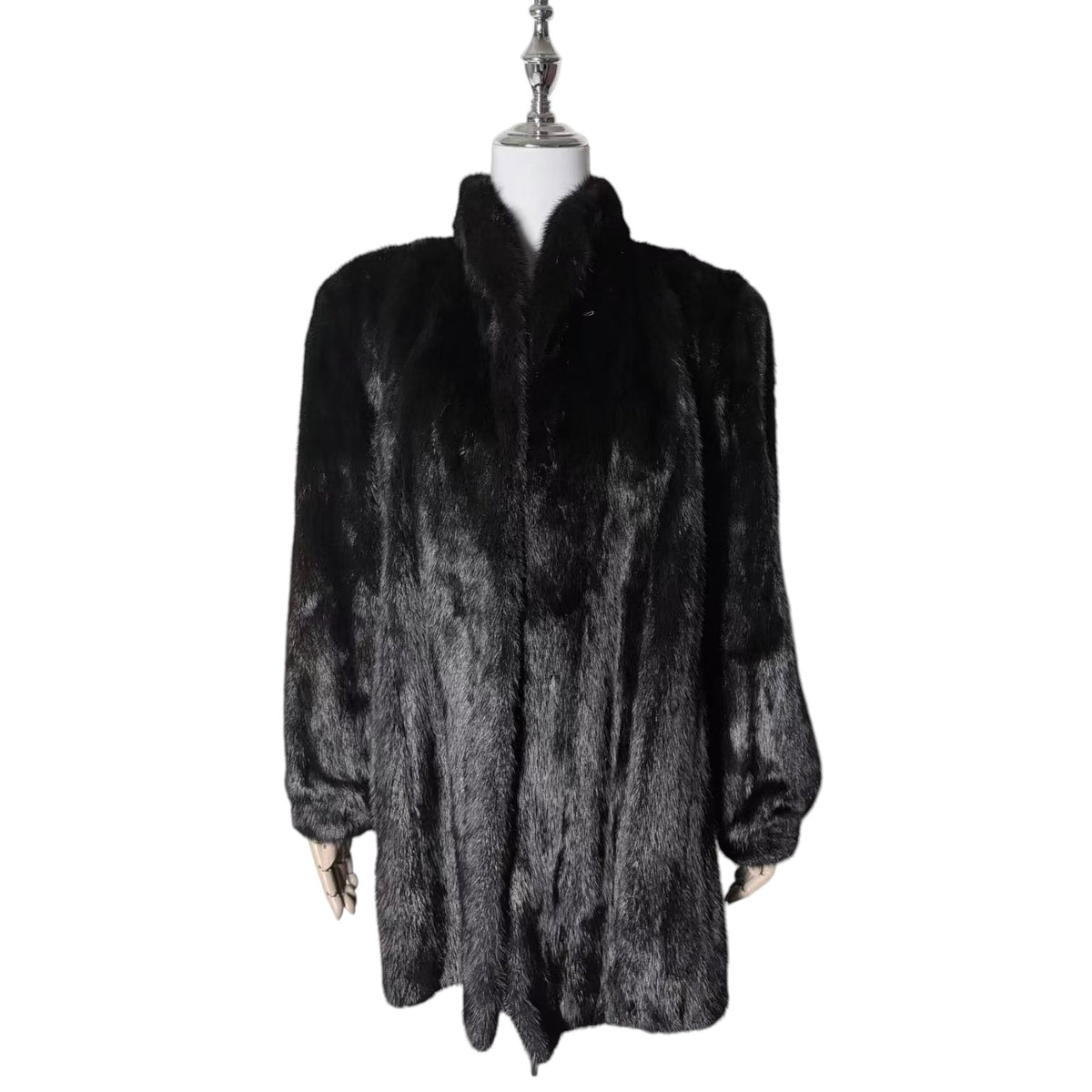 SAGA MINK SUPERB QUALITY REAL FUR COAT JACKET MID-LENGTH BLACK FROM JAPAN