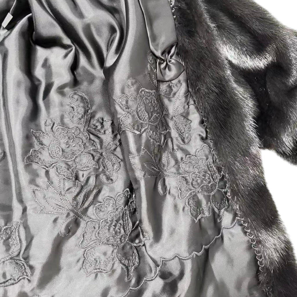 SAGA MINK SUPERB QUALITY REAL FUR COAT JACKET MID-LENGTH BLACK FROM JAPAN