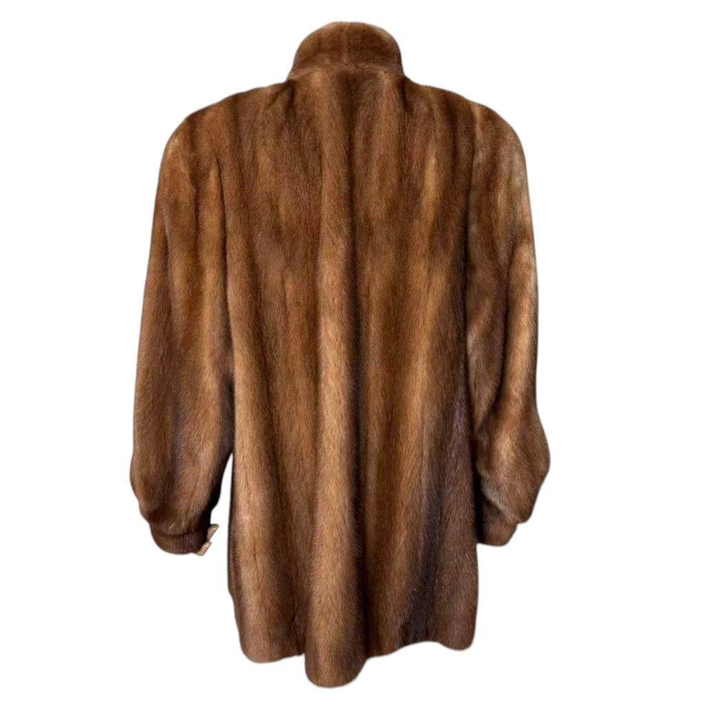 PASTEL MINK REAL FUR MID-LENGTH COAT JACKET SHAWL COLLAR SIZE L JAPAN