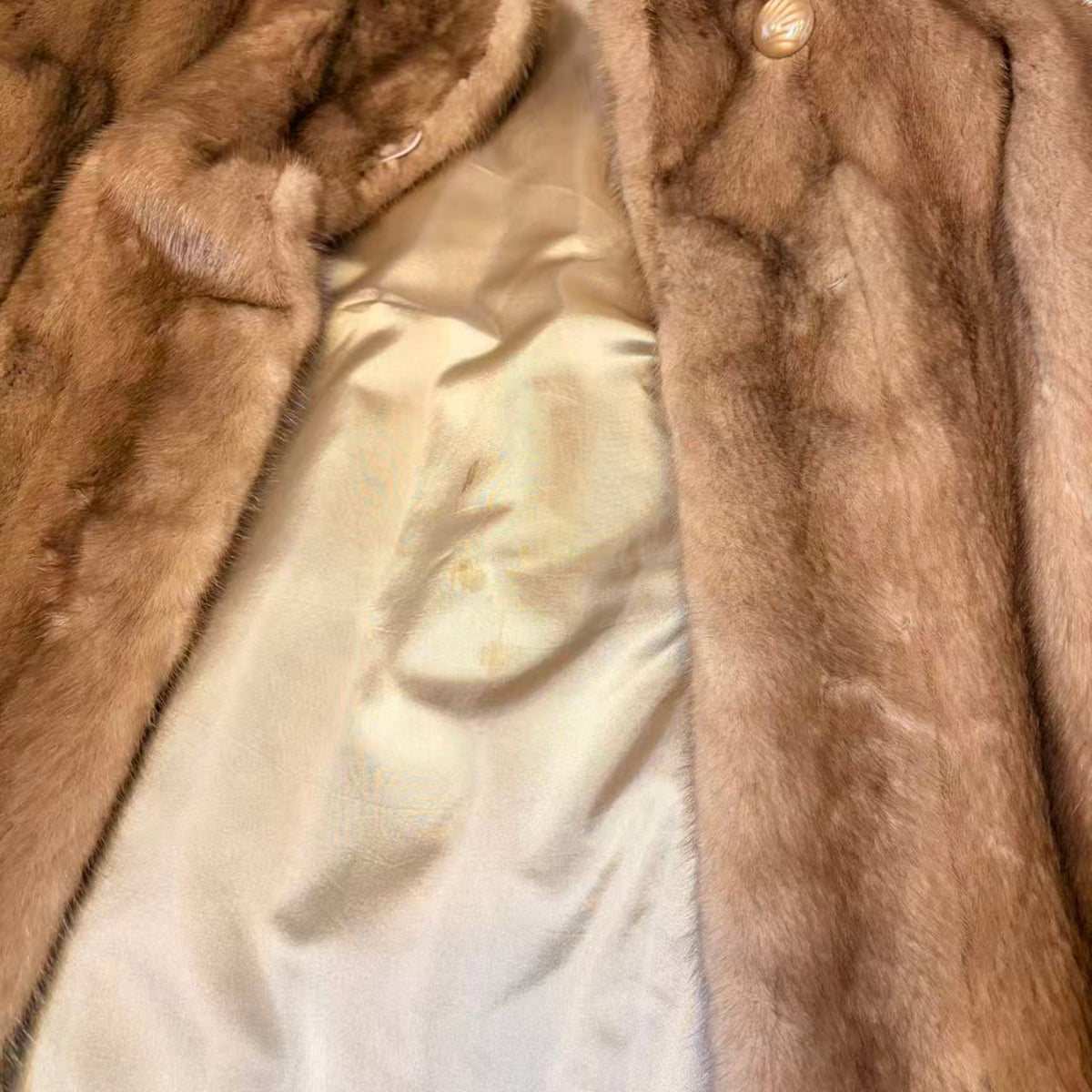 PASTEL MINK REAL FUR MID-LENGTH COAT JACKET SHAWL COLLAR SIZE L JAPAN
