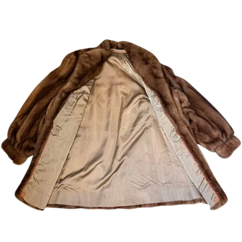 PASTEL MINK REAL FUR MID-LENGTH COAT JACKET SHAWL COLLAR SIZE L JAPAN