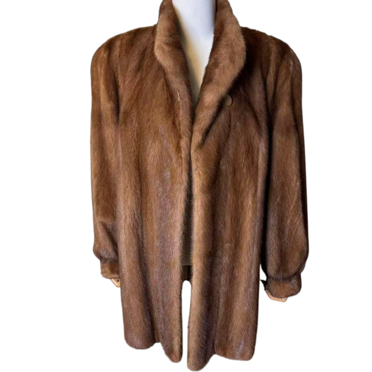 PASTEL MINK REAL FUR MID-LENGTH COAT JACKET SHAWL COLLAR SIZE L JAPAN