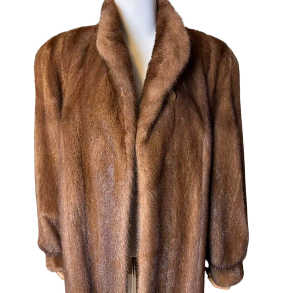 PASTEL MINK REAL FUR MID-LENGTH COAT JACKET SHAWL COLLAR SIZE L JAPAN