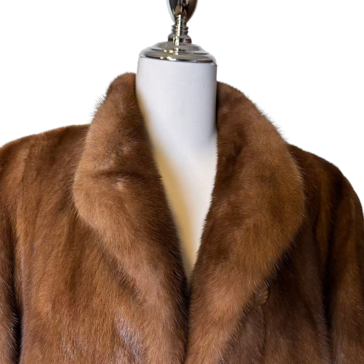 PASTEL MINK REAL FUR MID-LENGTH COAT JACKET SHAWL COLLAR SIZE L JAPAN