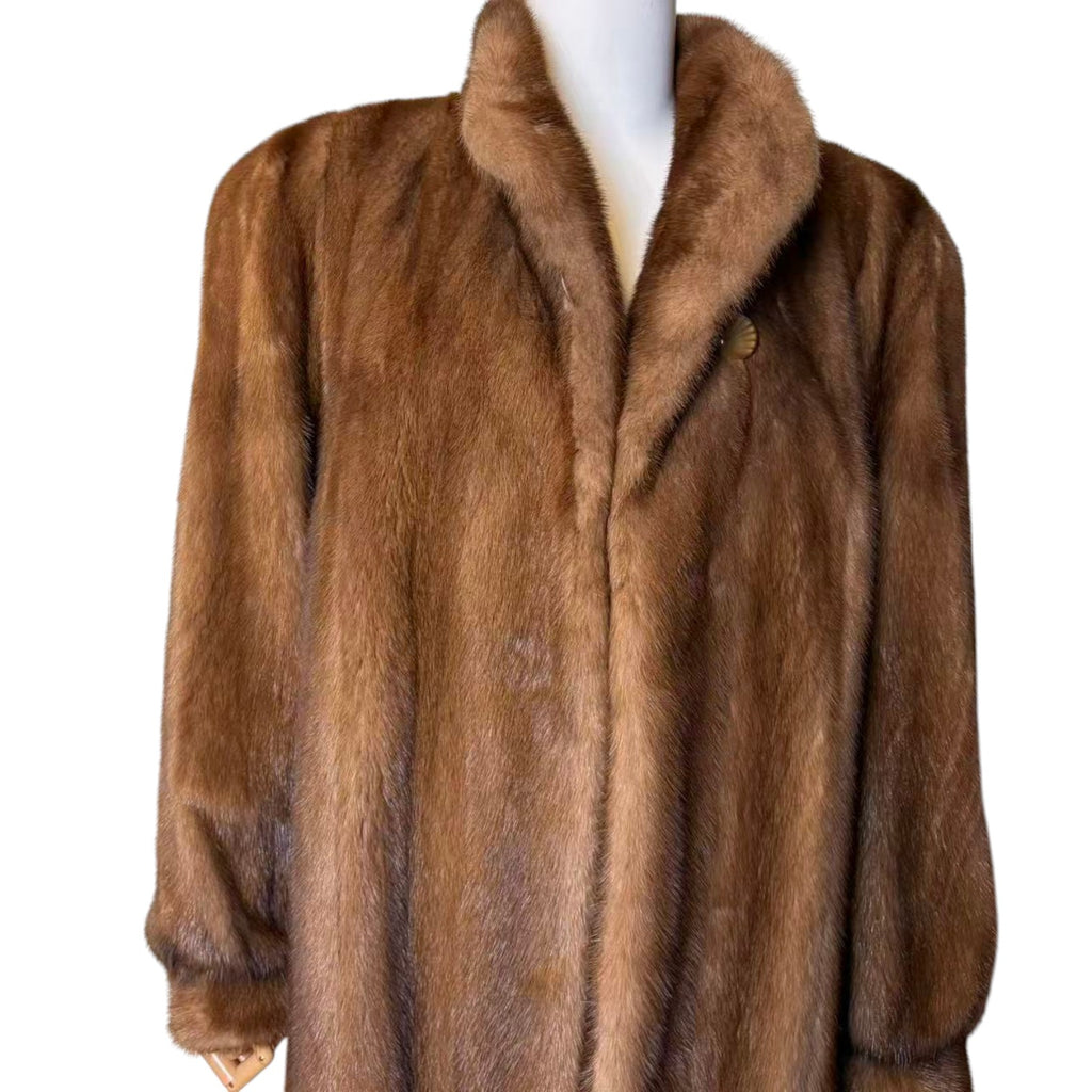 PASTEL MINK REAL FUR MID-LENGTH COAT JACKET SHAWL COLLAR SIZE L JAPAN