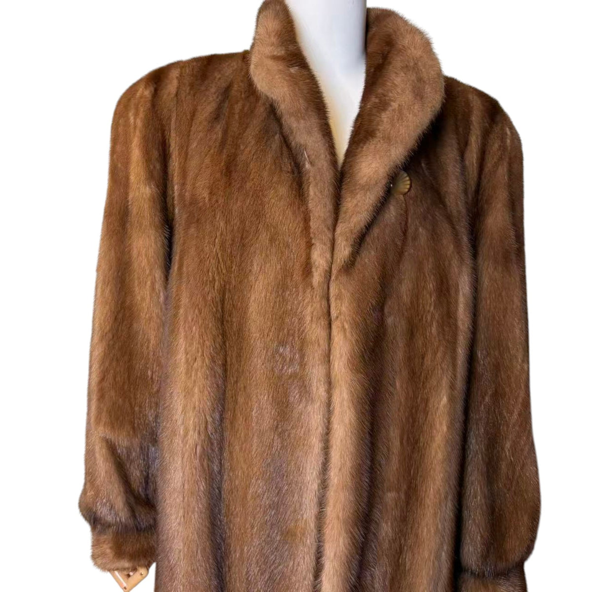 PASTEL MINK REAL FUR MID-LENGTH COAT JACKET SHAWL COLLAR SIZE L JAPAN