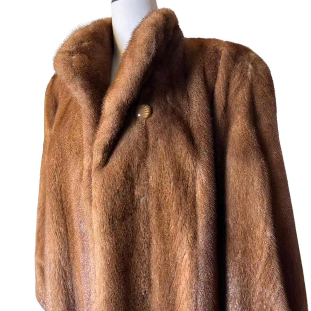 PASTEL MINK REAL FUR MID-LENGTH COAT JACKET SHAWL COLLAR SIZE L JAPAN