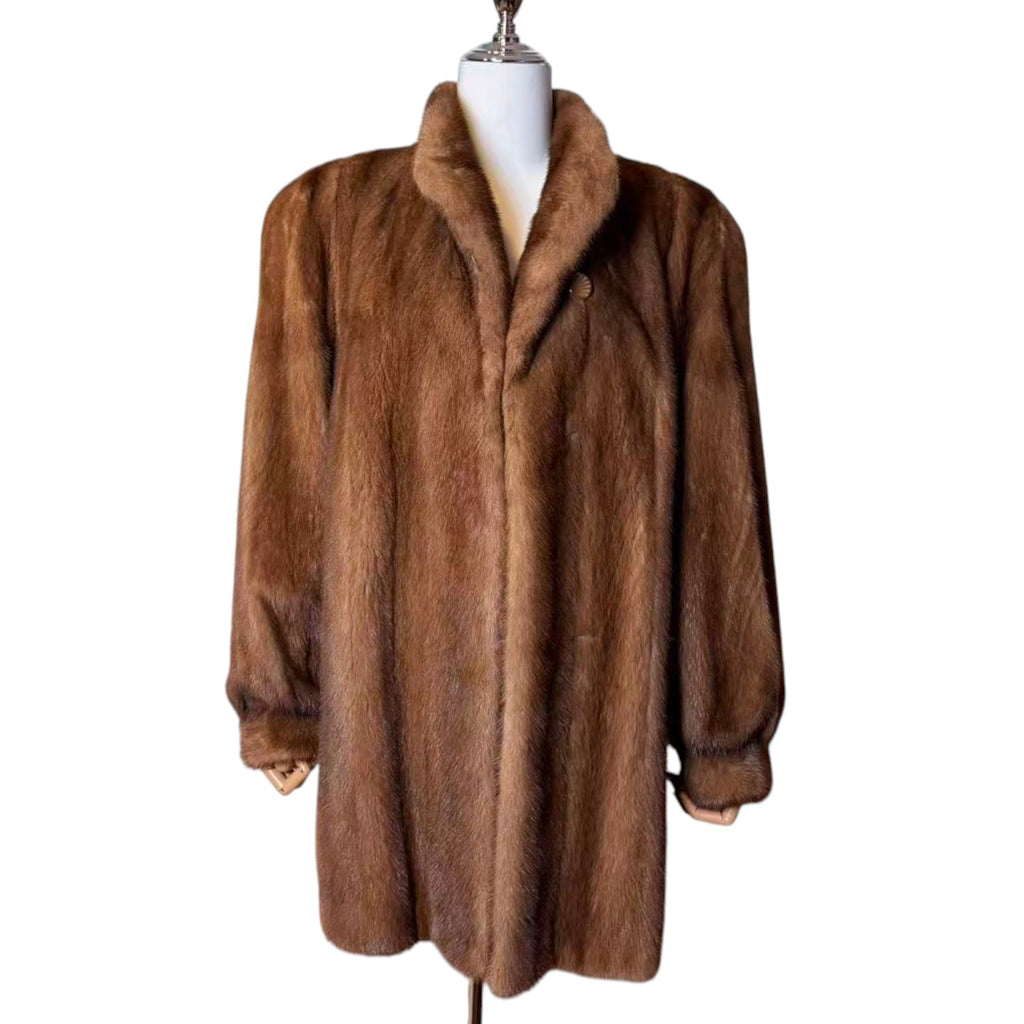 PASTEL MINK REAL FUR MID-LENGTH COAT JACKET SHAWL COLLAR SIZE L JAPAN