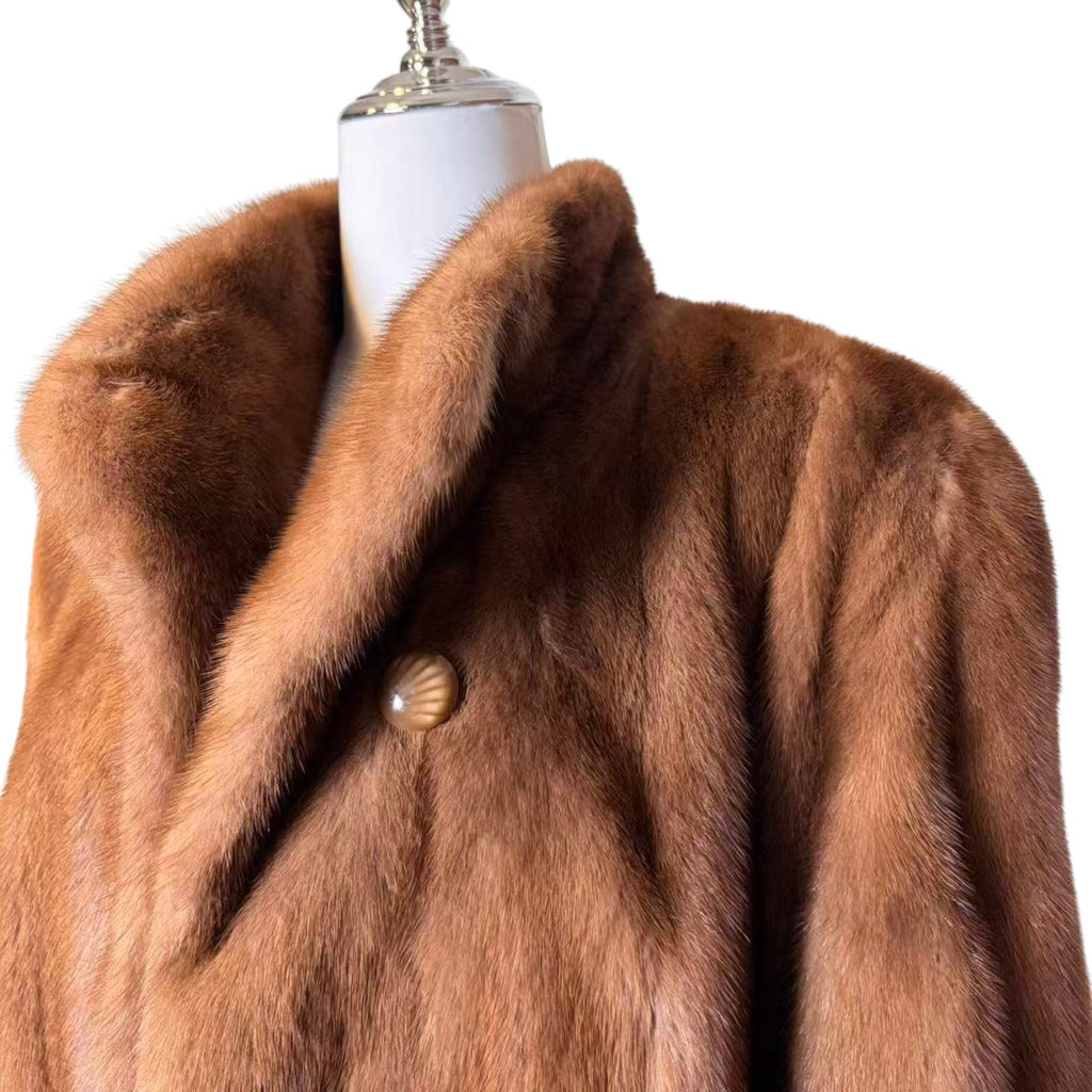 PASTEL MINK REAL FUR MID-LENGTH COAT JACKET SHAWL COLLAR SIZE L JAPAN