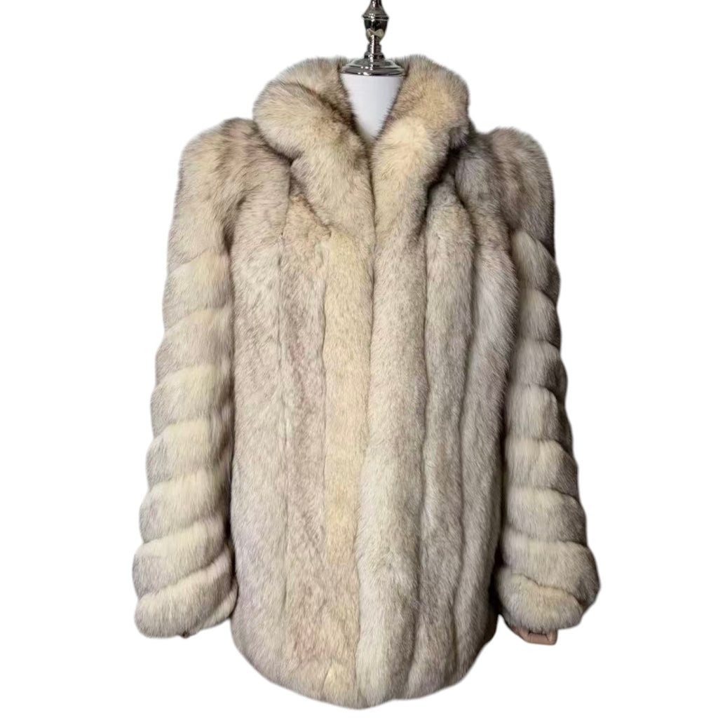 REAL WHITE FOX FUR COAT MID-LENGTH JACKET SPIRAL SLEEVE AUSTRALIA VINTAGE