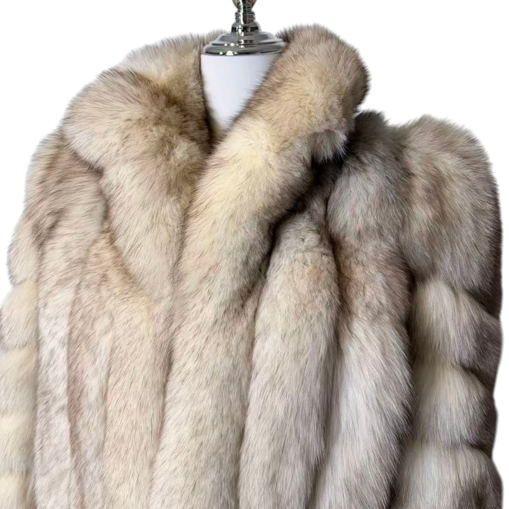 REAL WHITE FOX FUR COAT MID-LENGTH JACKET SPIRAL SLEEVE AUSTRALIA VINTAGE