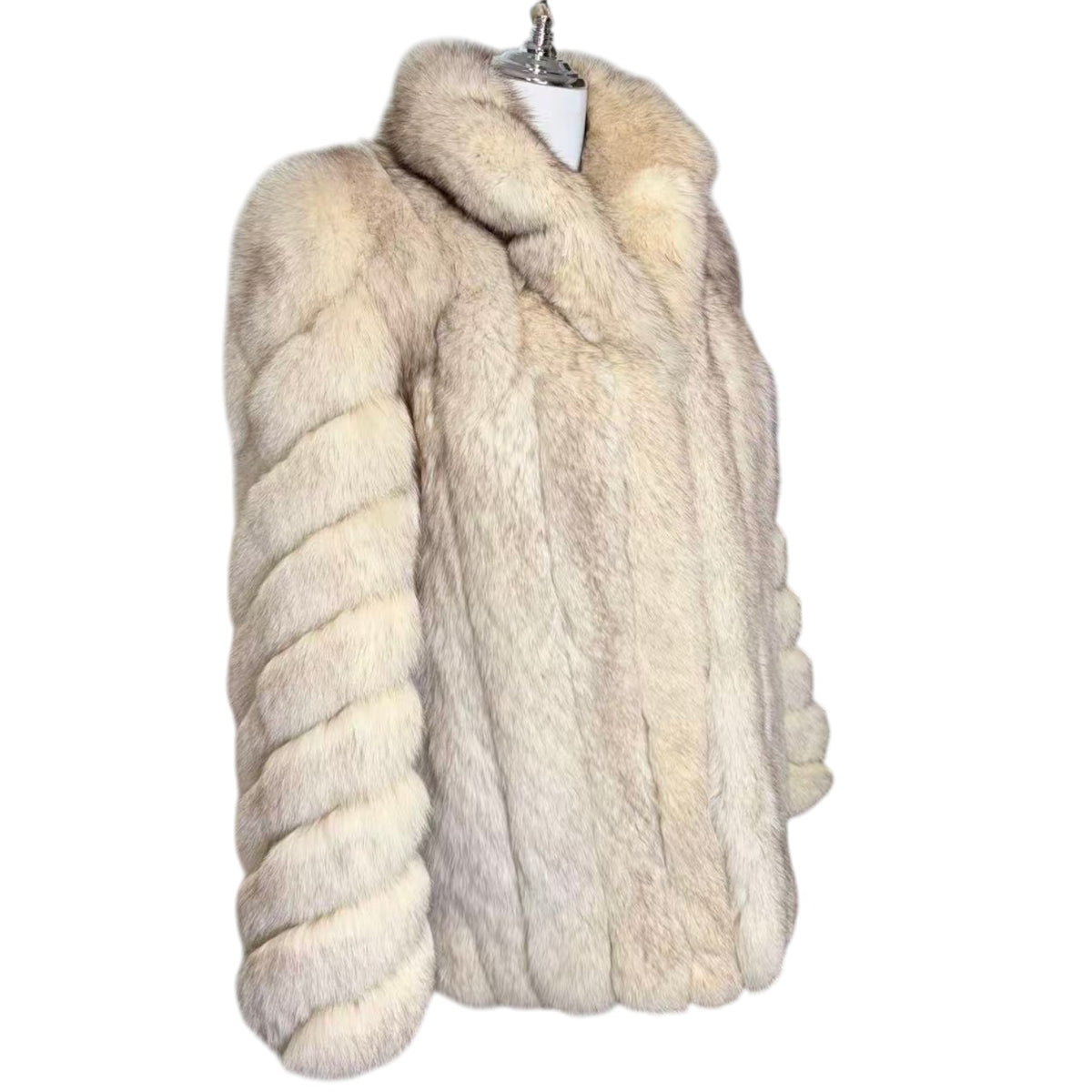 REAL WHITE FOX FUR COAT MID-LENGTH JACKET SPIRAL SLEEVE AUSTRALIA VINTAGE