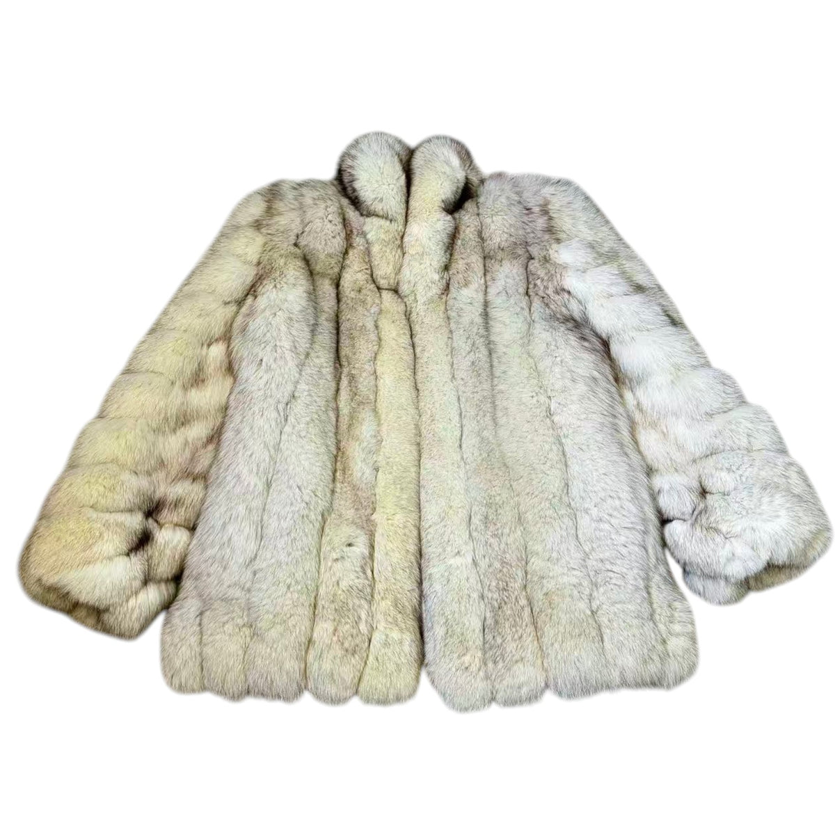 REAL WHITE FOX FUR COAT MID-LENGTH JACKET SPIRAL SLEEVE AUSTRALIA VINTAGE