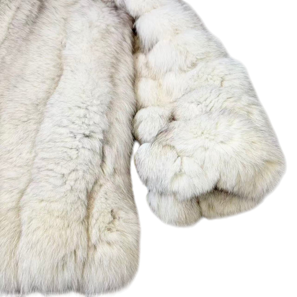 REAL WHITE FOX FUR COAT MID-LENGTH JACKET SPIRAL SLEEVE AUSTRALIA VINTAGE