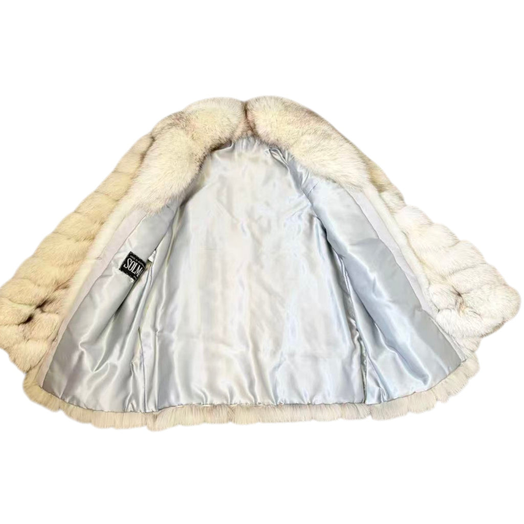 REAL WHITE FOX FUR COAT MID-LENGTH JACKET SPIRAL SLEEVE AUSTRALIA VINTAGE