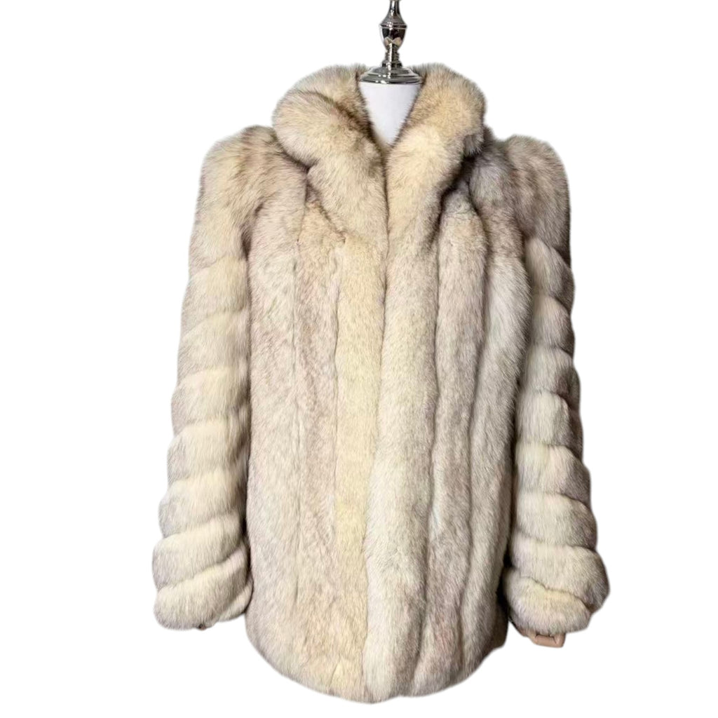 REAL WHITE FOX FUR COAT MID-LENGTH JACKET SPIRAL SLEEVE AUSTRALIA VINTAGE