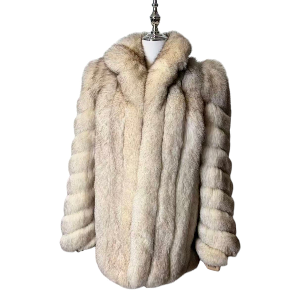 REAL WHITE FOX FUR COAT MID-LENGTH JACKET SPIRAL SLEEVE AUSTRALIA VINTAGE
