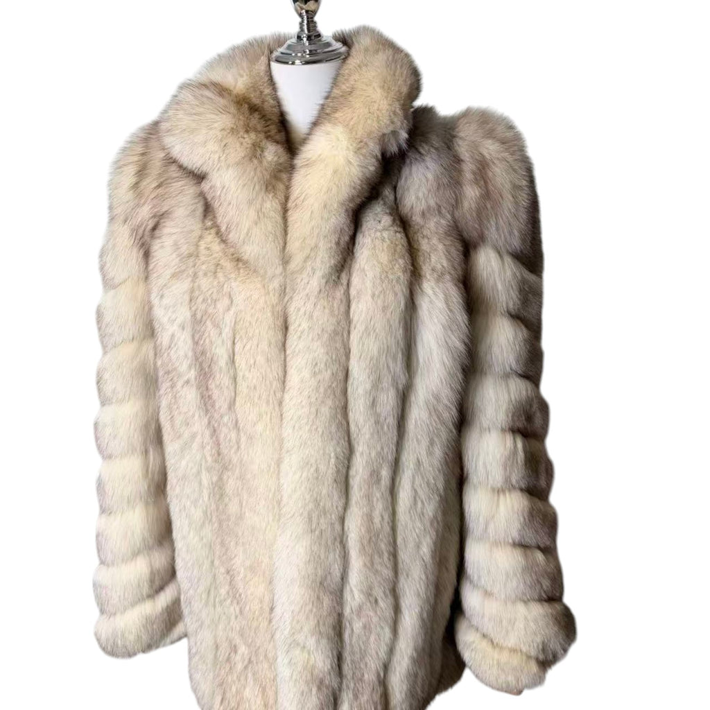 REAL WHITE FOX FUR COAT MID-LENGTH JACKET SPIRAL SLEEVE AUSTRALIA VINTAGE