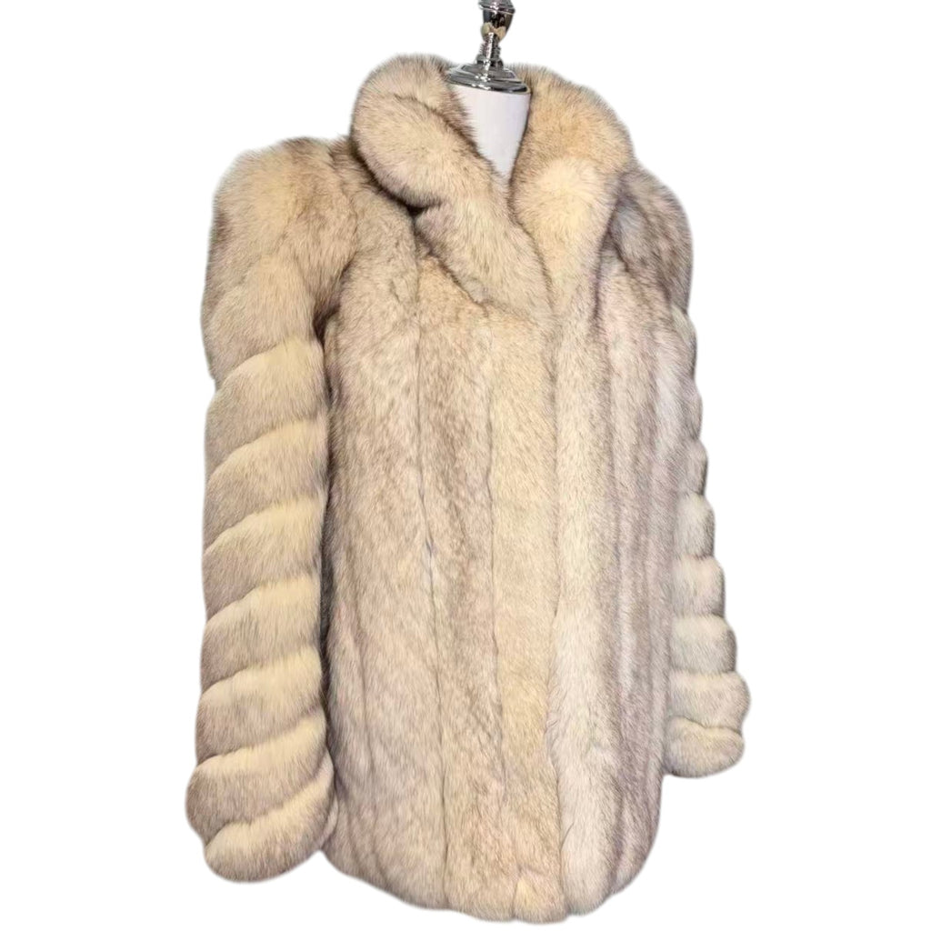 REAL WHITE FOX FUR COAT MID-LENGTH JACKET SPIRAL SLEEVE AUSTRALIA VINTAGE