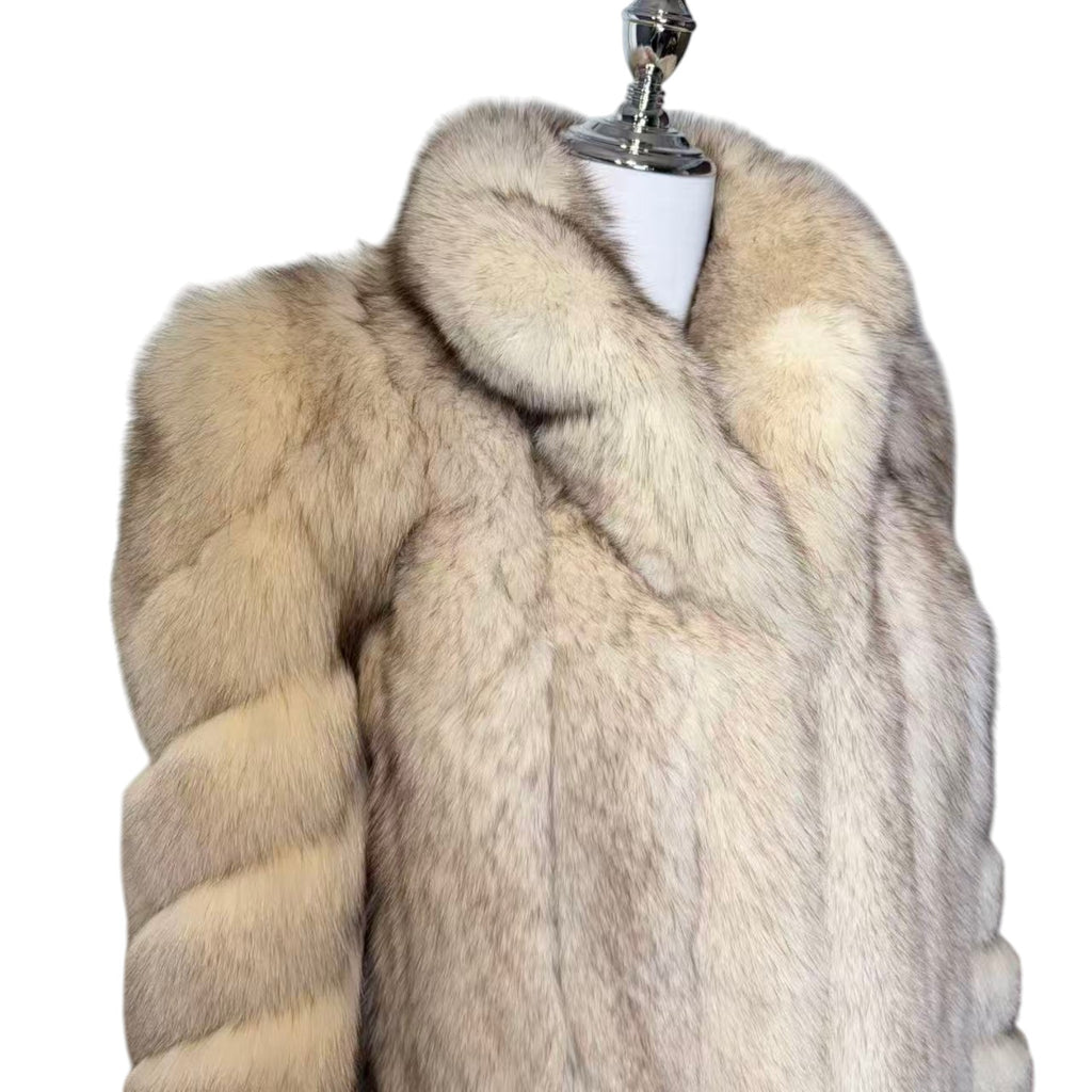 REAL WHITE FOX FUR COAT MID-LENGTH JACKET SPIRAL SLEEVE AUSTRALIA VINTAGE