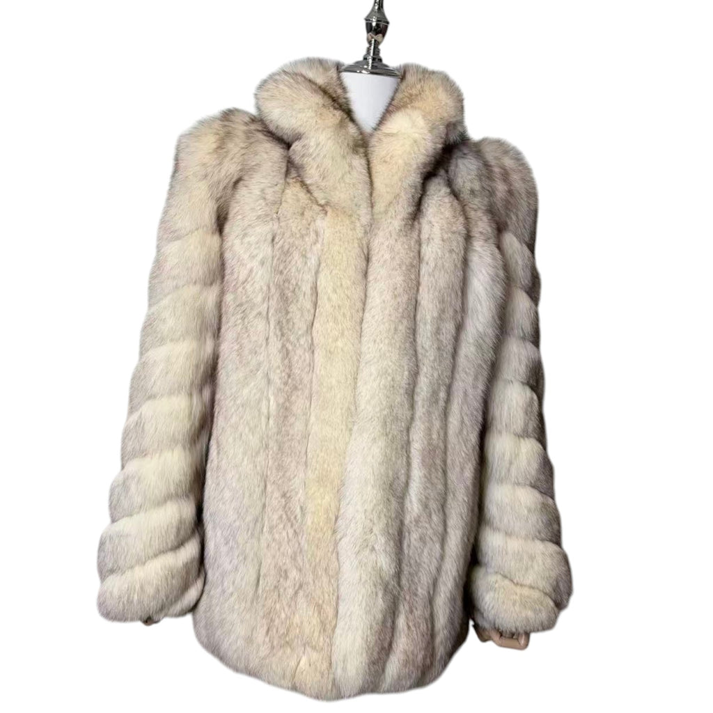 REAL WHITE FOX FUR COAT MID-LENGTH JACKET SPIRAL SLEEVE AUSTRALIA VINTAGE