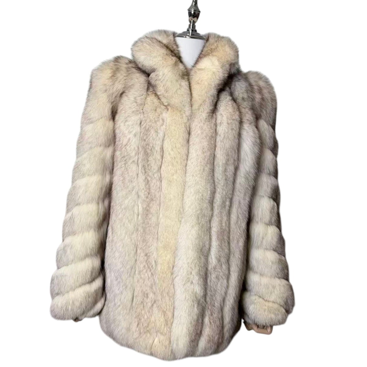 REAL WHITE FOX FUR COAT MID-LENGTH JACKET SPIRAL SLEEVE AUSTRALIA VINTAGE