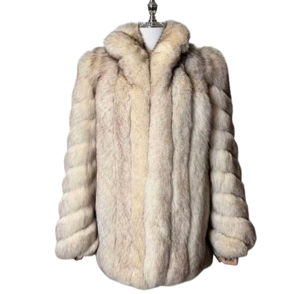 REAL WHITE FOX FUR COAT MID-LENGTH JACKET SPIRAL SLEEVE AUSTRALIA VINTAGE